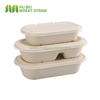 Fabrieksmatig composteerbare wegwerp voedselcontainer van bagasse met 2 compartimenten, 700ml (24oz), met deksel, voor school, afhaalmaaltijden en bezorging