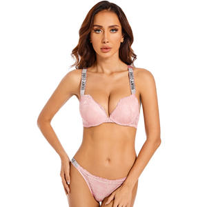 Conjunto de sujetador y bragas de encaje para mujer, ropa interior con letras de realce, Bralette, novedad de <span class=keywords><strong>2022</strong></span> - Product Image 3