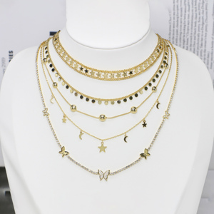 Nouveau collier ras du cou en laiton brillant pour femmes avec breloques de chaîne à maillons papillon/étoile/lune/cercle pour cadeau - Product Image 3
