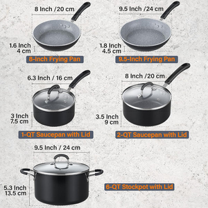 Ensemble de casseroles antiadhésives avec couvercles en verre, 8 pièces, en métal, revêtement céramique pour cuisinières à gaz et à induction - Product Image 2