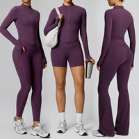 En stock Ensemble veste et pantalon de yoga pour femme, anti-transpiration, taille haute, uni, moulant, tenue de sport pour course en extérieur et fitness