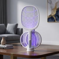 Raquette anti-moustiques électrique LED pliable avec lampe tue-moustiques, attraction automatique, intensité réglable, pour usage domestique, batterie au lithium rechargeable