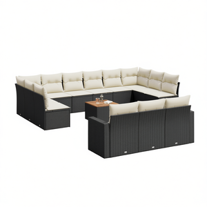 Garden <b>Sofa</b> Set 14 Piece Black Pe <b>Rattan</b> Outdoor Furniture Cream Cushions Contemporary Design Durable - Product Image 1