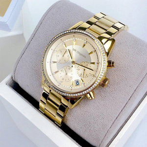 Reloj de Pulsera <span class=keywords><strong>para</strong></span> Mujer con Cronógrafo, Esfera Dorada, Bisel de Cristal, Pantalla Analógica de Cuarzo, Ventana de Fecha, Reloj de Acero Inoxidable - Product Image 3
