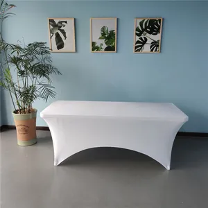 20pcs 190gsm Fabric 8ft Rectangle White Party Stretch Table Covers Events Banquet Wedding Spandex Table Cover
