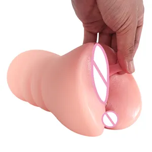 Mainan masturbasi pria dewasa bertekstur Ultra realistis mainan seks vagina saku lengan Dual Channel untuk pria