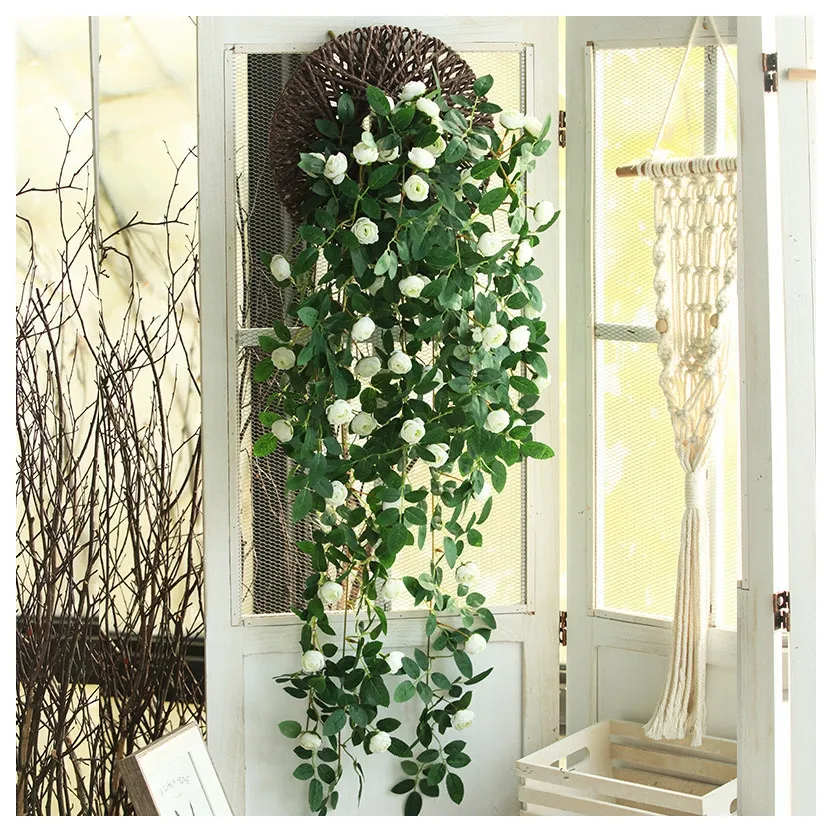 人工シミュレーションバラの花つる装飾屋内植物吊り下げエアコンつる巻き装飾プラスチック植物