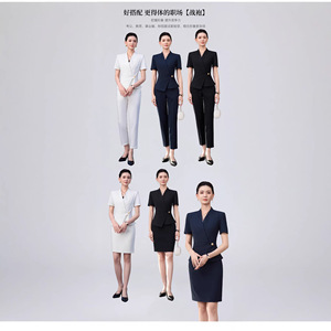 Navy Blue Women's Suit Set Short Sleeve Professional Workwear Business Commute Interview Uniform Polyester Material Summer 2026 - Product Image 2