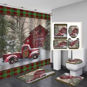 Ensemble de rideaux de douche Joyeux Noël avec tapis et couvercle de toilette, motif personnalisé, décoration de salle de bain, polyester imperméable, impression numérique - Product Image 5