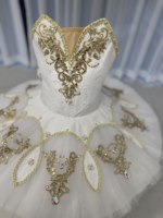Gaun Tutu Balet Anak-anak Berhias Emas Merah Muda, Tutu Pancake Profesional Berbahan Renda dan Berhiaskan Rhinestone untuk Anak Perempuan, Ideal untuk Pertunjukan Balet.