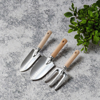 Ensemble d'outils de jardinage en acier inoxydable avec manche en bois, fourche, truelle et cultivateur pour la maison, le jardin et les plantes en pot