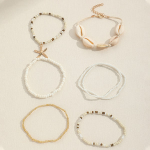 A <span class=keywords><strong>mano</strong></span> bohémien Set di 7 pezzi <span class=keywords><strong>oro</strong></span> stella marina conchiglia perline intrecciate bracciale per estate mare usura commercio estero - Product Image 5