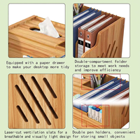 Organisateur de bureau en bambou, étagère de bureau en bois, porte-documents, porte-stylos et porte-mouchoirs pour le bureau et la maison, installation requise