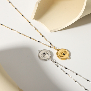 Collana girocollo con ciondolo a moneta e occhio nero in acciaio inossidabile di buona qualità, stile Boho, gioielli che non si ossidano - Product Image 3