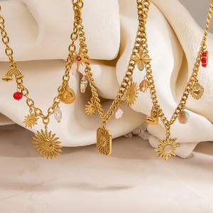 Collier DIY en acier inoxydable couleur or 18 carats avec pendentif soleil et étoile pour femme, chaîne de clavicule à porter au quotidien - Product Image 2