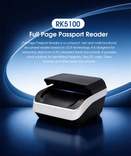 RK5100 Full Page Passport Reader Universal Serial Bus Interface Scanner Companion Travel Hospitality Industry 3-Year Warranty