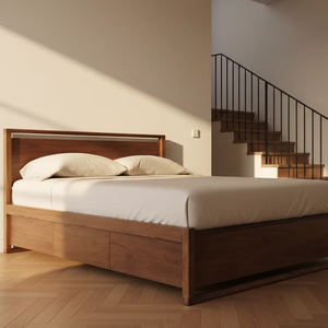 Cadre de lit plateforme Alpen Teak Queen/King avec rangement intégré, bois massif durable et écologique pour un mobilier de chambre moderne - Product Image 4