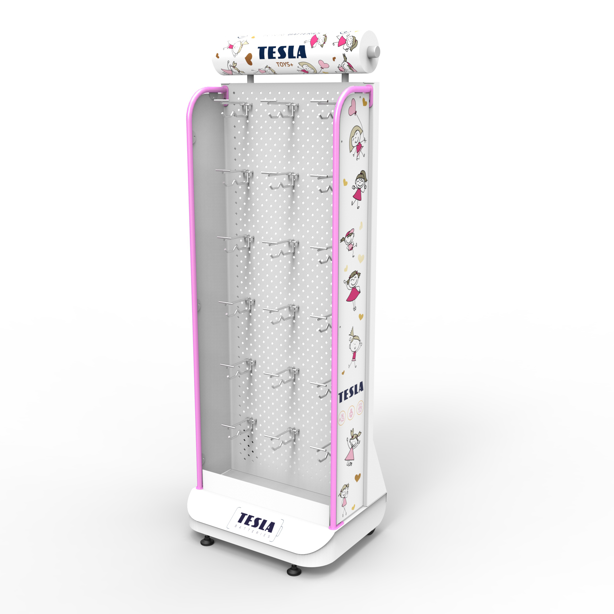 Battery Metal Display Rack Rechargeable Battery Single-side Floor Stand Hole Plate Shelf with Mobile Hooks and Wheels. — view 5