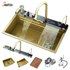 304 bồn rửa nhà bếp đa chức năng LED hiển thị kỹ thuật số với Pull-out Vòi chống xước thép không gỉ nhà bếp Sinks Top Mount - Product Image 1