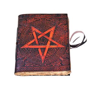 Journal intime personnalisé en cuir véritable fait à la main Pentagramme en relief A5/A4 taille unique Deckle bord papier bois couverture cadeau - Product Image 1