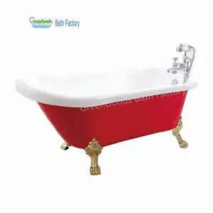 Bañera con patas doradas, mueble de pie libre, móvil, color rojo, barato