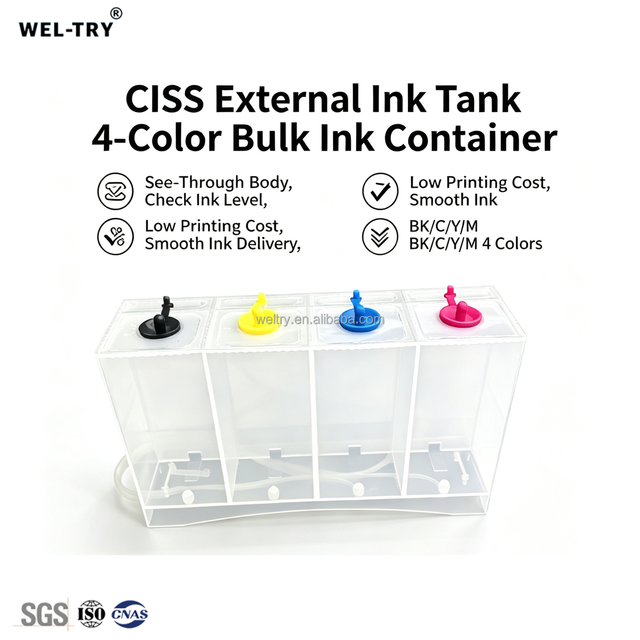 J WEL-TRY 500ML Large Capacity 4 Color CISS Continuous Ink Supply System Transparent External Bulk Ink Tank for Inkjet Printer