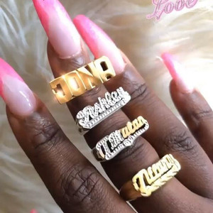 Trendy Ins Custom Gold and Silver Personalized Metal <strong>Name</strong> <strong>Ring</strong> - Product Image 2
