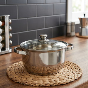Casserole en acier inoxydable avec couvercle en verre, 24 cm, ronde, durable, design minimaliste, pour cuisinière à gaz et à induction - Product Image 3