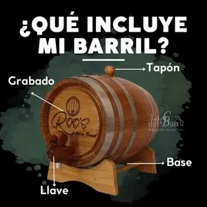 Barril de Madera de 10L con Anillo Negro para Almacenamiento de Licores y Cerveza con Soporte - Product Image 4