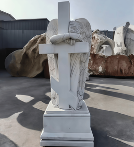 European Style Cemetery Memorial Outdoor Hand Carved Natural Marble Angel <strong>Statue</strong> Christ Tombstone Monument - Product Image 3