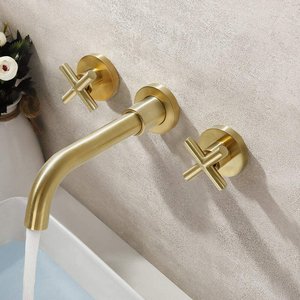 <span class=keywords><strong>Rubinetto</strong></span> <span class=keywords><strong>Miscelatore</strong></span> per Lavabo <span class=keywords><strong>a</strong></span> Doppia Maniglia Incrociata in Ottone Spazzolato Dorato, Montaggio <span class=keywords><strong>a</strong></span> Parete per Bagno - Product Image 3