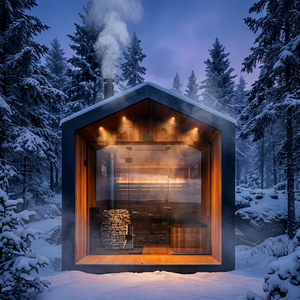 Cabina Sauna Tradizionale con Stufa a Legna in Cedro Rosso ed Hemlock per Giardino Esterno - Product Image 5