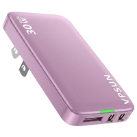 Chargeur mural USB pliable 30W PD 3.0 Type-C ignifuge avec 2 ports Type-C pour téléphones portables, tablettes et montres connectées