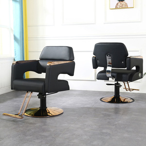Vente en gros de salons de coiffure modernes fauteuils de <span class=keywords><strong>barbier</strong></span> inclinables hydrauliques professionnels en cuir doré pour hommes et femmes base en métal - Product Image 3