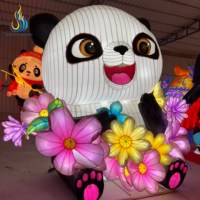 Sculpture de lanterne géante en LED personnalisée en forme de panda avec fleurs pour le Nouvel An chinois, festival des lanternes, attraction de parc à thème