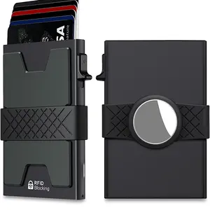 Dompet pria logam Pop Up minimalis, dengan tempat kartu kulit ramping pemblokir Rfid untuk pria