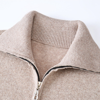 Cardigan en laine 100% tricoté sur mesure, col à revers, broderie florale, double fermeture éclair, ourlet côtelé, OEM/ODM
