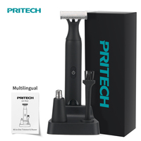 Rasoir électrique PRITECH 2-en-1 pour hommes, tondeuse visage et corps, rasoir nez et oreilles, sans accrocs, lame lisse, support de charge