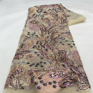 Tessuti in Pizzo con Paillettes e Perline di Alta Qualità Nigeriana, Delicato Pizzo per Abiti <span class=keywords><strong>da</strong></span> <span class=keywords><strong>Sposa</strong></span> e <span class=keywords><strong>da</strong></span> Cerimonia - Product Image 1