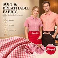 Chemise uniforme à manches courtes en fibre de polyester antibactérienne à carreaux, vêtement de travail décontracté pour l'hôtellerie, la restauration et le service