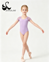 Maillot de Ballet de Manga Corta para Niñas con Hombros Fruncidos de Malla, Spandex Mate, Body de Gimnasia para Niñas con Falda y Cintura Elástica