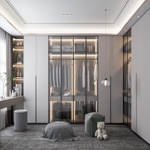 BALOM Armoire moderne de luxe personnalisée avec façade en verre, portes coulissantes, îlot de présentation de bijoux, éclairage LED, mobilier de maison - Product Image 2