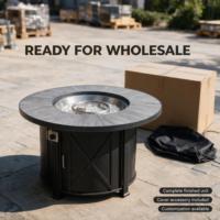 Table de foyer au propane ronde GARDENSUN 50000 BTU avec dessus en verre et couvercle imperméable pour terrasse et jardin extérieurs