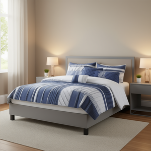 Ensemble de couette 7 pièces en jacquard tissé à motif uni en coton, style classique, taille King et Super King, literie pour la maison - Product Image 2