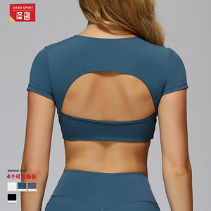 Camiseta Deportiva de Yoga Disko Sport de Manga Corta con Cuello en V y Espalda Descubierta para Mujer, Camiseta de Fitness Premium en Negro, Azul Marino, Gris Ahumado y Blanco - Product Image 1