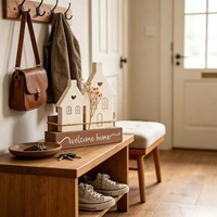 Panneau de bienvenue en bois style ferme avec découpe en forme de cœur pour décoration de table, étagère, entrée ou mur