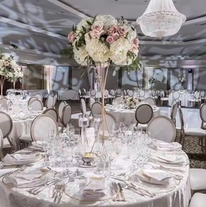 Vente en gros bon marché chaise de banquet pour fête en plein air chaises de salle à manger de mariage or blanc - Product Image 5