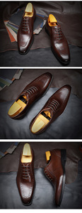 Zapatos de negocios británicos para <span class=keywords><strong>hombre</strong></span>, calzado Formal de cuero genuino, <span class=keywords><strong>mocasines</strong></span> planos con cordones, Oxford para fiesta y boda - Product Image 5