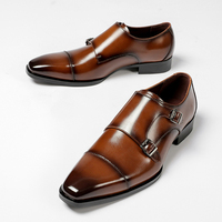 Chaussures habillées italiennes en cuir véritable pour hommes, bout carré, design d'affaires, fermeture à enfiler, semelle souple, hauteur confortable, augmentant