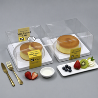 Boîte d'emballage carrée transparente et écologique pour gâteaux, conteneur en PET, plateau antidérapant blanc, bande en papier personnalisée pour mini-gâteaux (personnalisable)